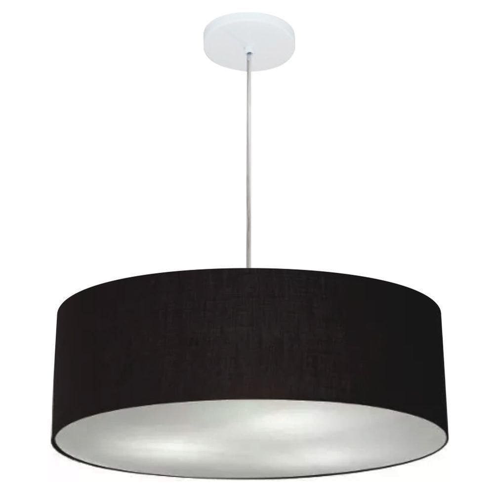 Lustre Pendente Cilíndrico Vivare Md-4217 Cúpula Em Tecido 50x15cm - Bivolt Preto 127/220v
