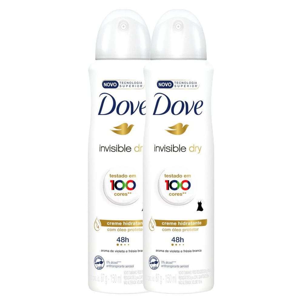 Kit 2 Desodorante Antitranspirante Aerosol Dove Invisible Dry 150ml