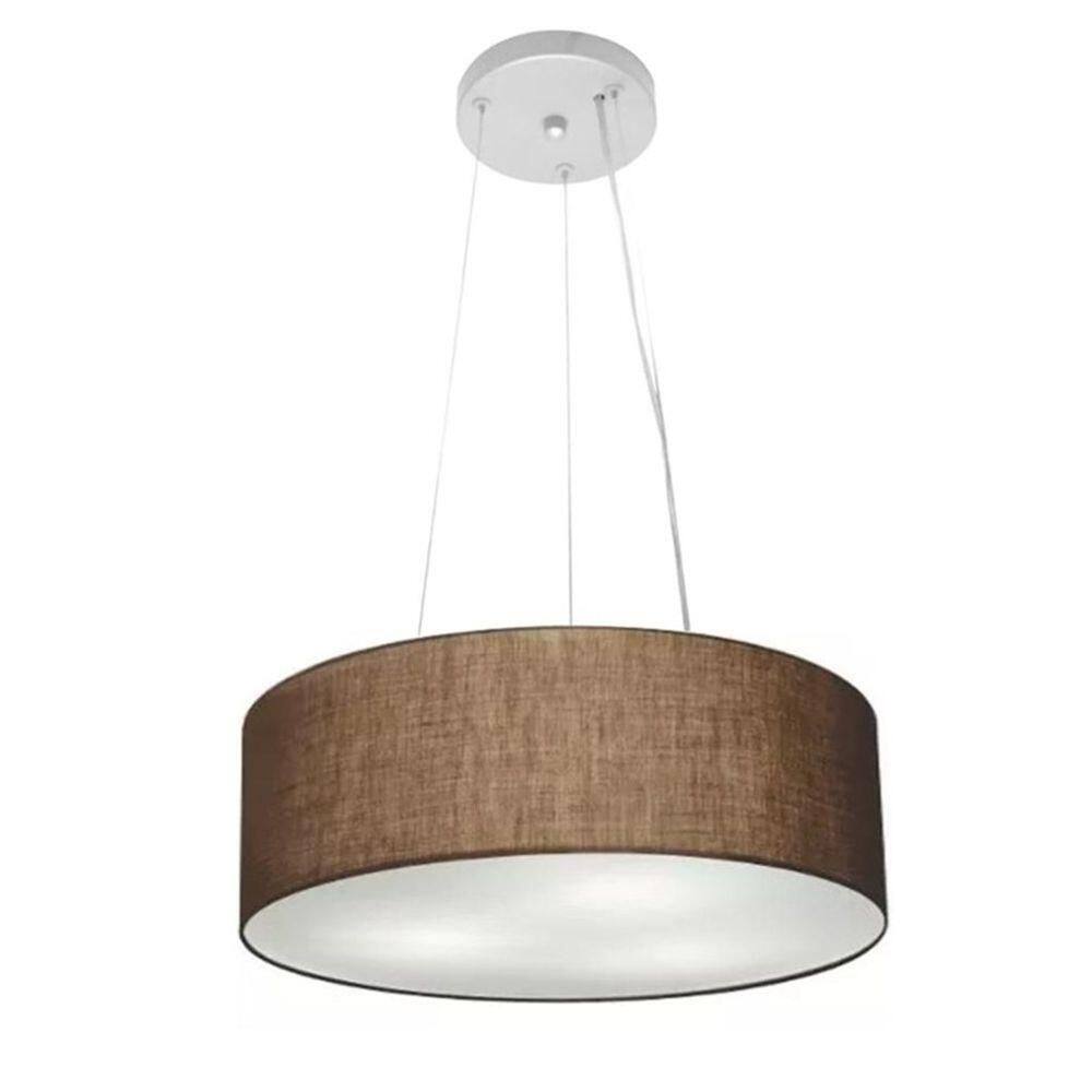 Lustre Pendente Cilíndrico Vivare Md-4181 Cúpula Em Tecido 40x15cm - Bivolt Café 127/220v