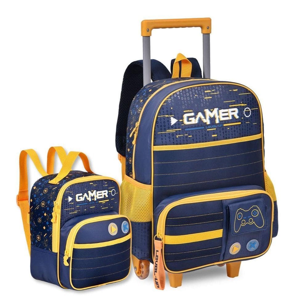Mochila Rodinhas Video Game Com Lancheira Kit Escolar Infant
