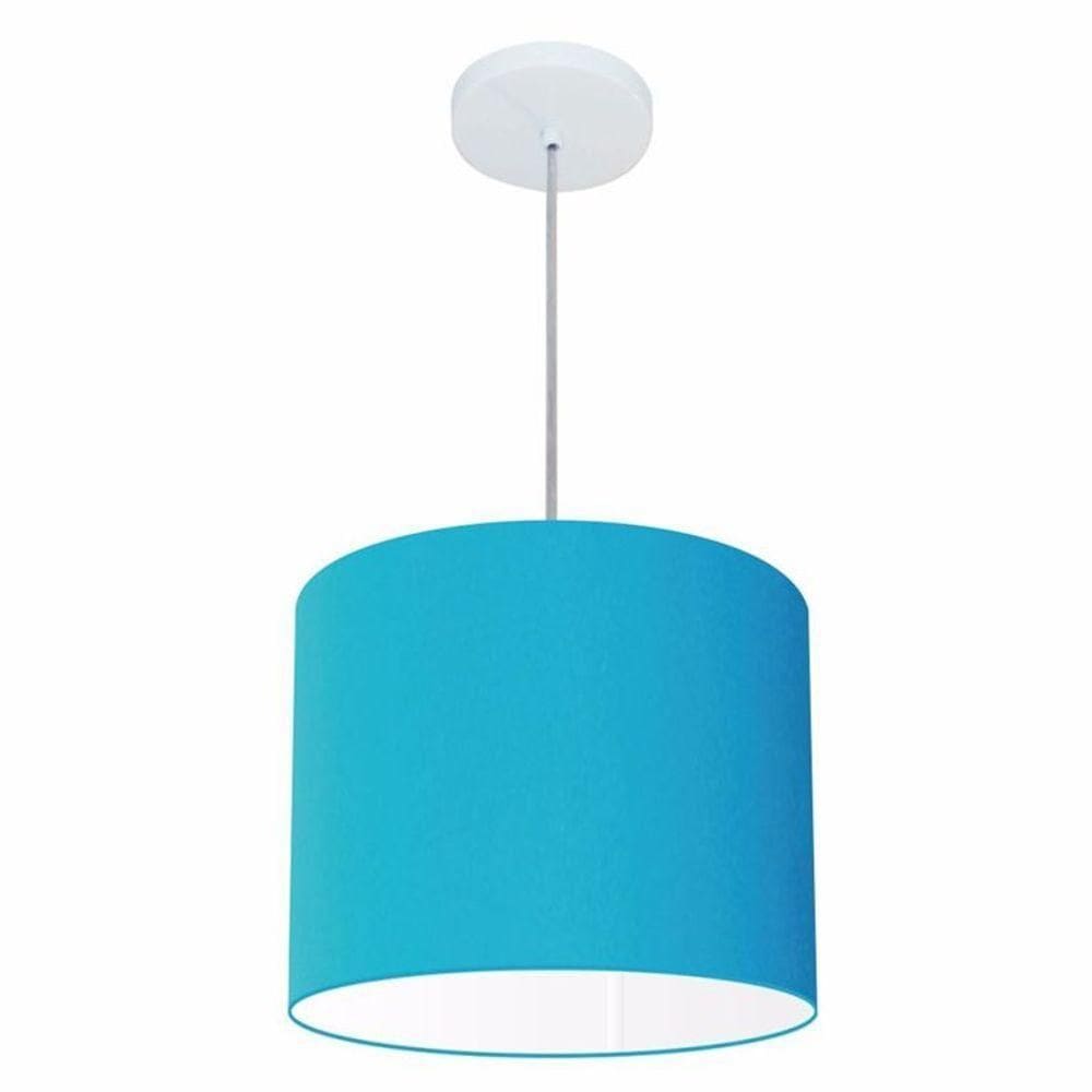 Lustre Pendente Cilíndrico Vivare Md-4143 Cúpula Em Tecido 35x25cm - Bivolt Azul-turquesa 127/220v