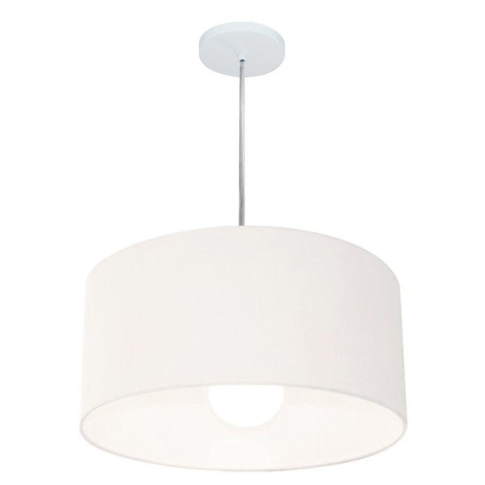 Lustre Pendente Cilíndrico Vivare Md-4204 Cúpula Em Tecido 45x25cm - Bivolt Branco 127/220v