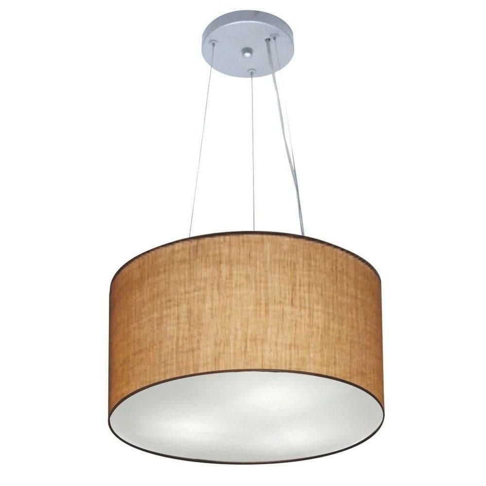 Lustre Pendente Cilíndrico Vivare Md-4182 Cúpula Em Tecido 40x25cm - Bivolt Palha 127/220v