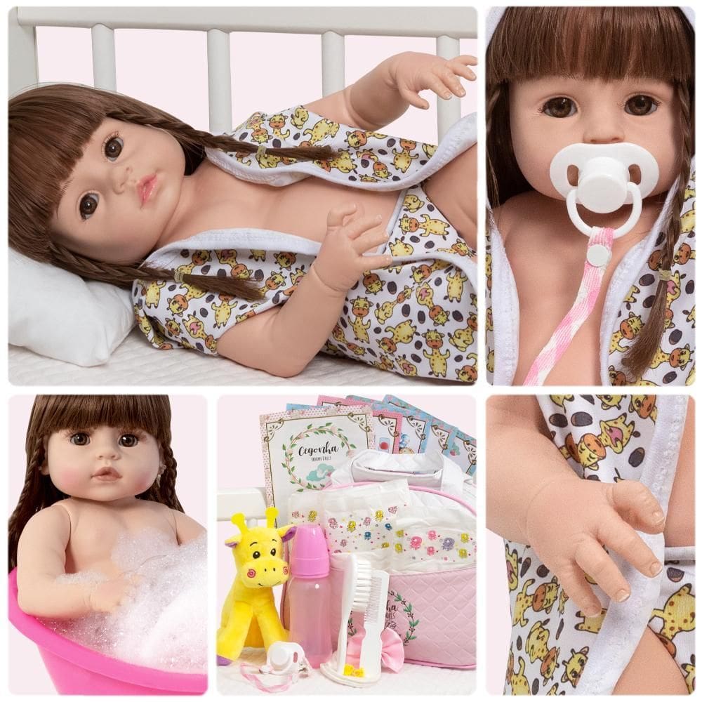 Bebe Reborn Menina Girafinha Saída De Banho Enxoval Completo