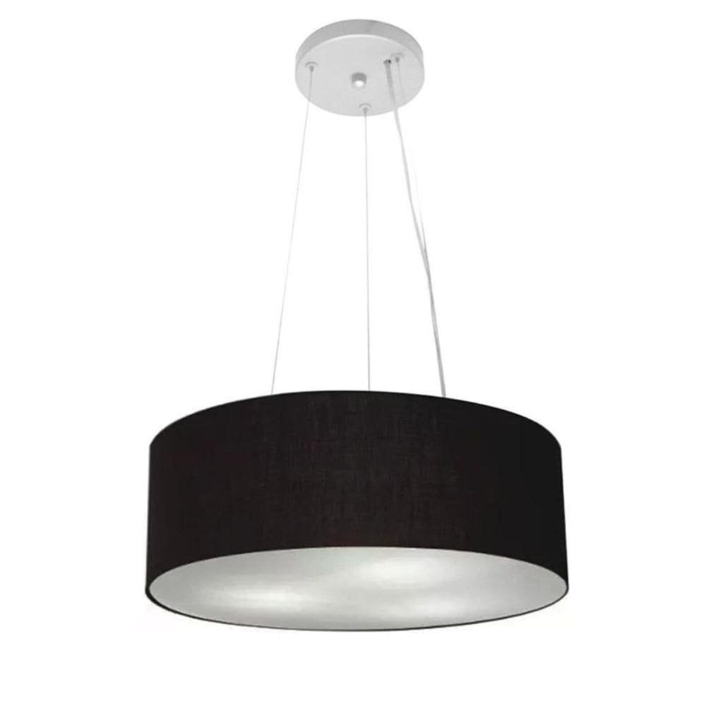Lustre Pendente Cilíndrico Vivare Md-4181 Cúpula Em Tecido 40x15cm - Bivolt Preto 127/220v
