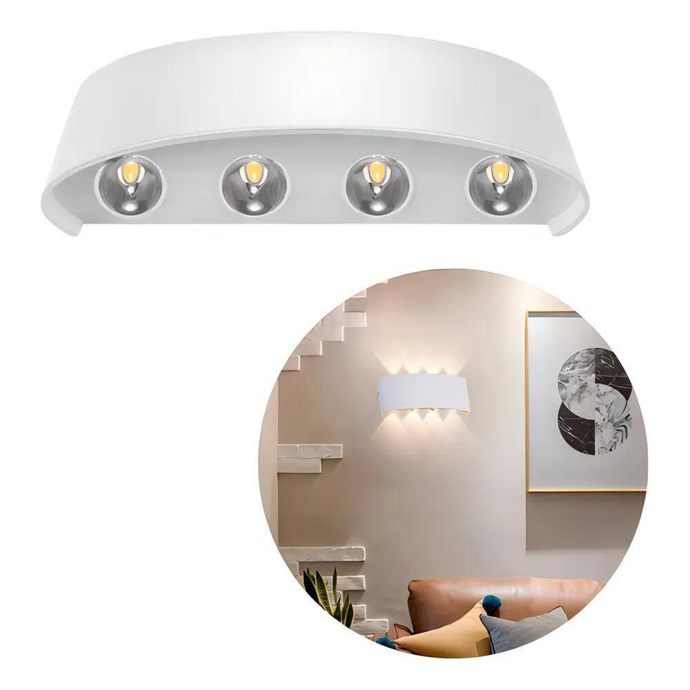 2X Arandela Meia Lua Branca 8W Luz Branco Quente 8 Fachos