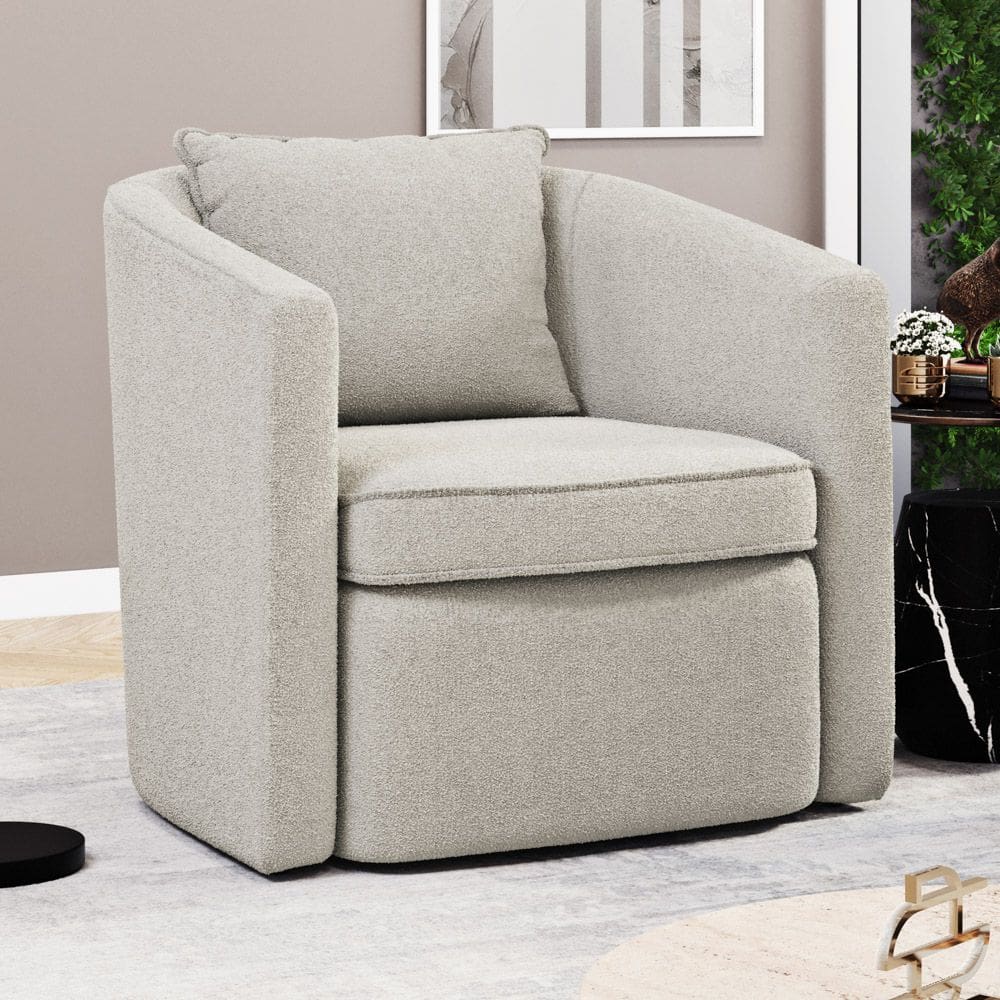 Poltrona Decorativa Sala de Estar Aimê Bouclê Bege - Desk Design