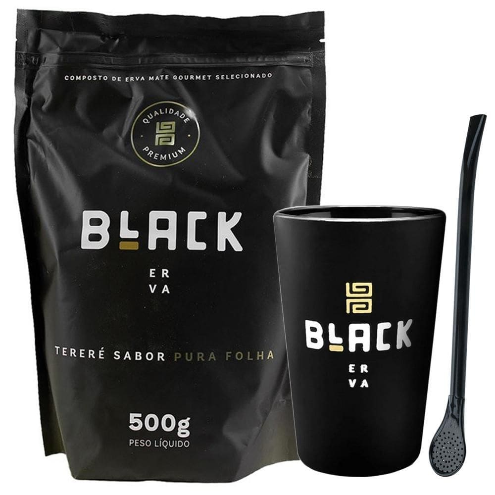 Kit Tereré Erva Pura Folha Copo Preto E Bomba Black Erva