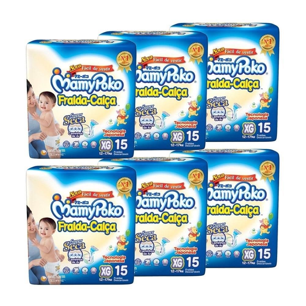 Fralda Descartável Mamypoko Calça Regular Extra Grande - 6 Embalagens com 15 Tiras