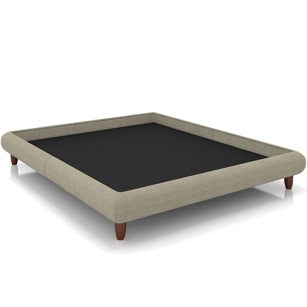 Cama Casal King Pés De Madeira 210cm Otto P05 Linho Bege