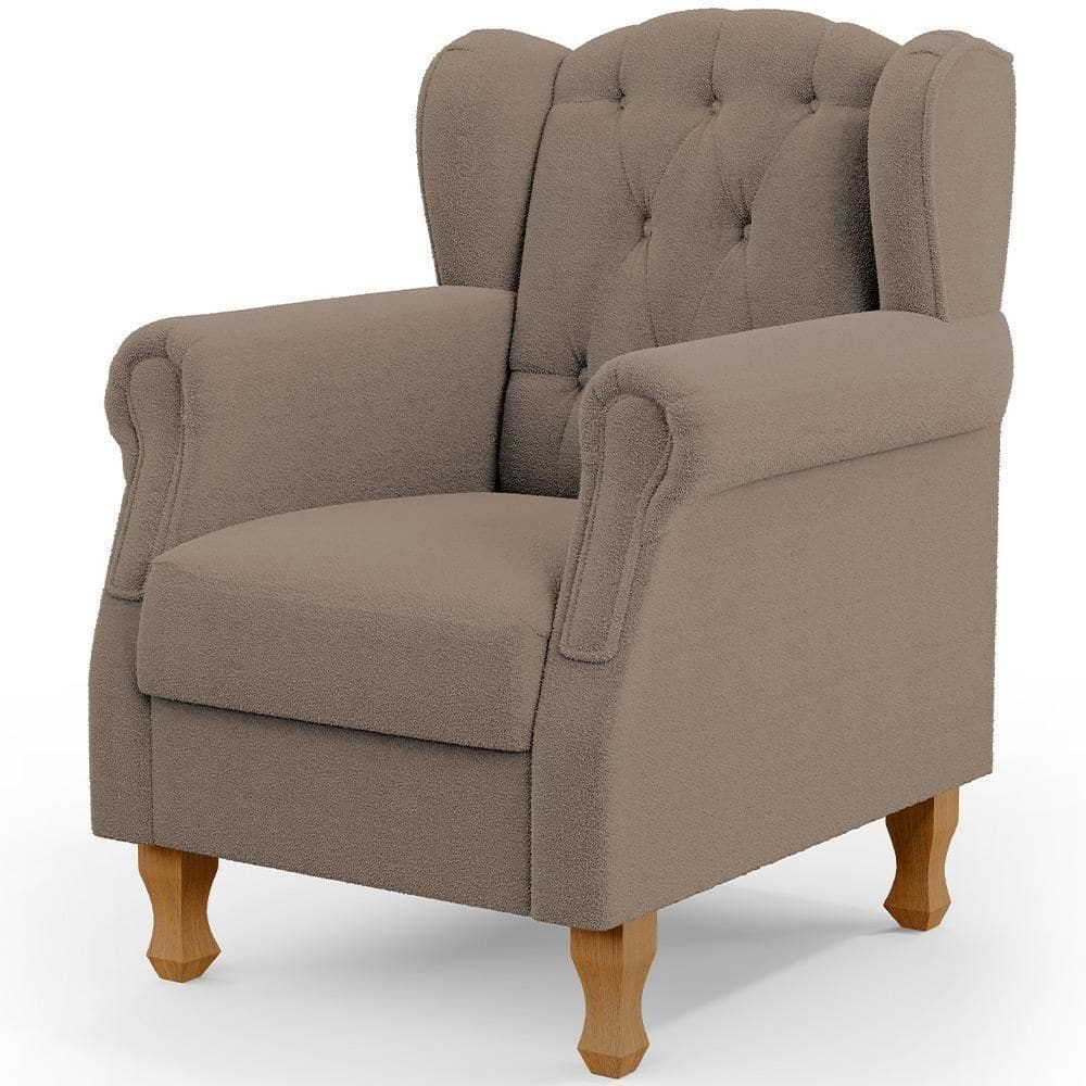 Poltrona Decorativa Para Sala De Estar Yara P02 Bouclê Bege - Lyam Decor