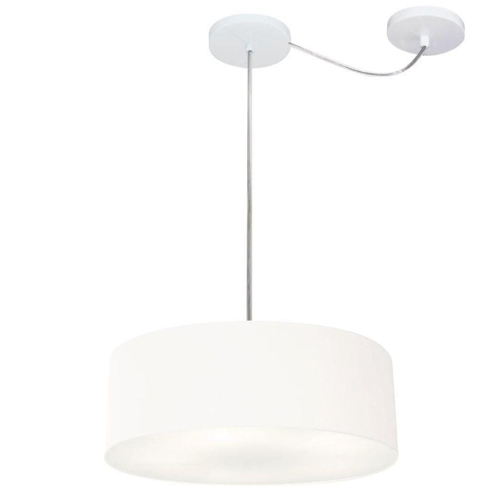 Lustre Pendente Cilíndrico Com Desvio De Centro Md-4255 Cúpula Em Tecido 40x15cm Branco - Bivolt
