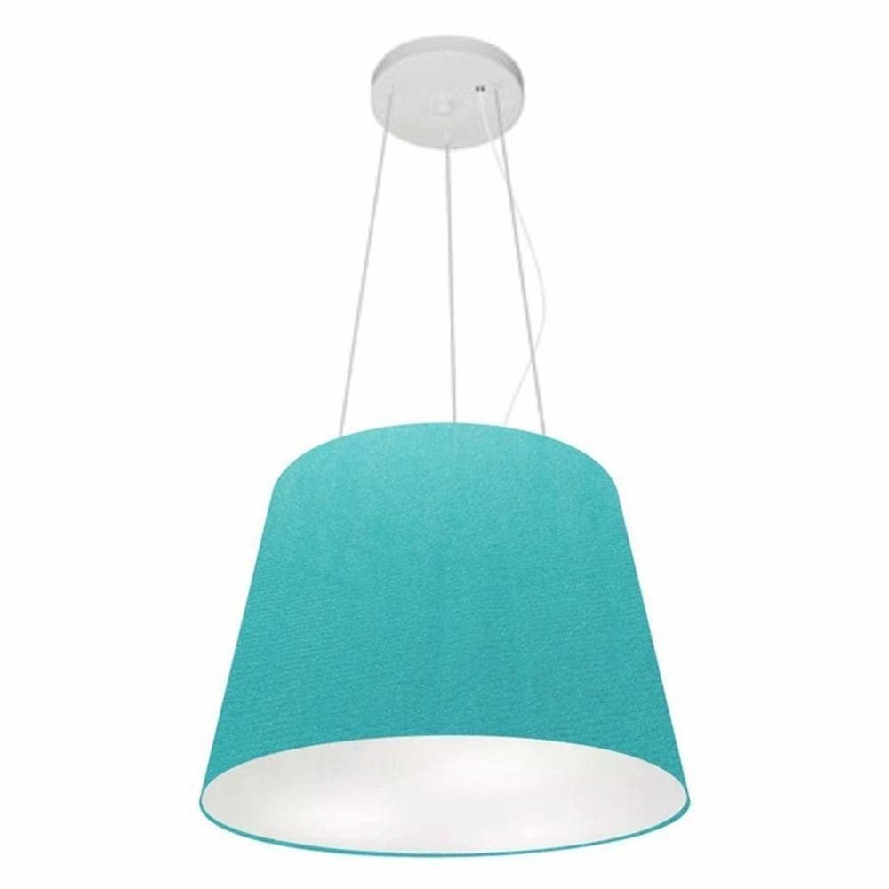 Lustre Pendente Cone Md-4152 Cúpula Em Tecido 30/40x30cm Azul Turquesa - Bivolt