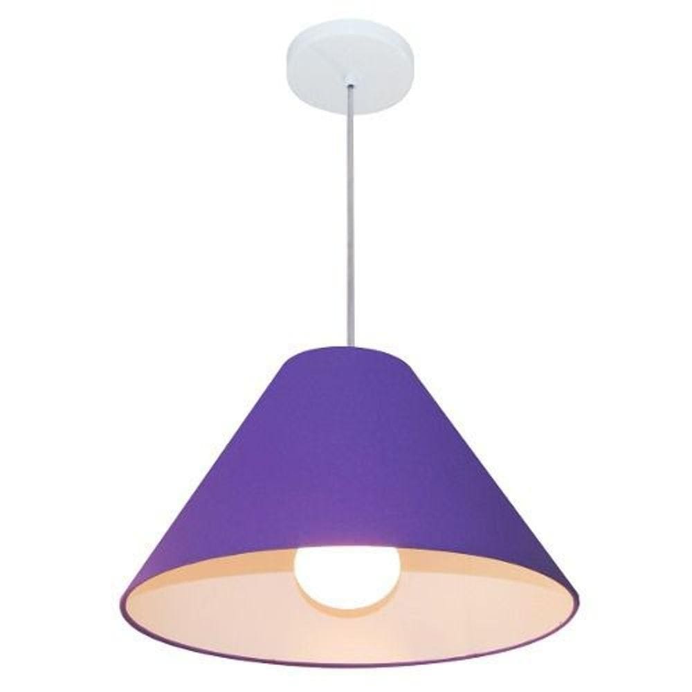 Lustre Pendente Cone Vivare Md-4078 Cúpula Em Tecido 25/40x15cm - Bivolt Roxo 127/220v
