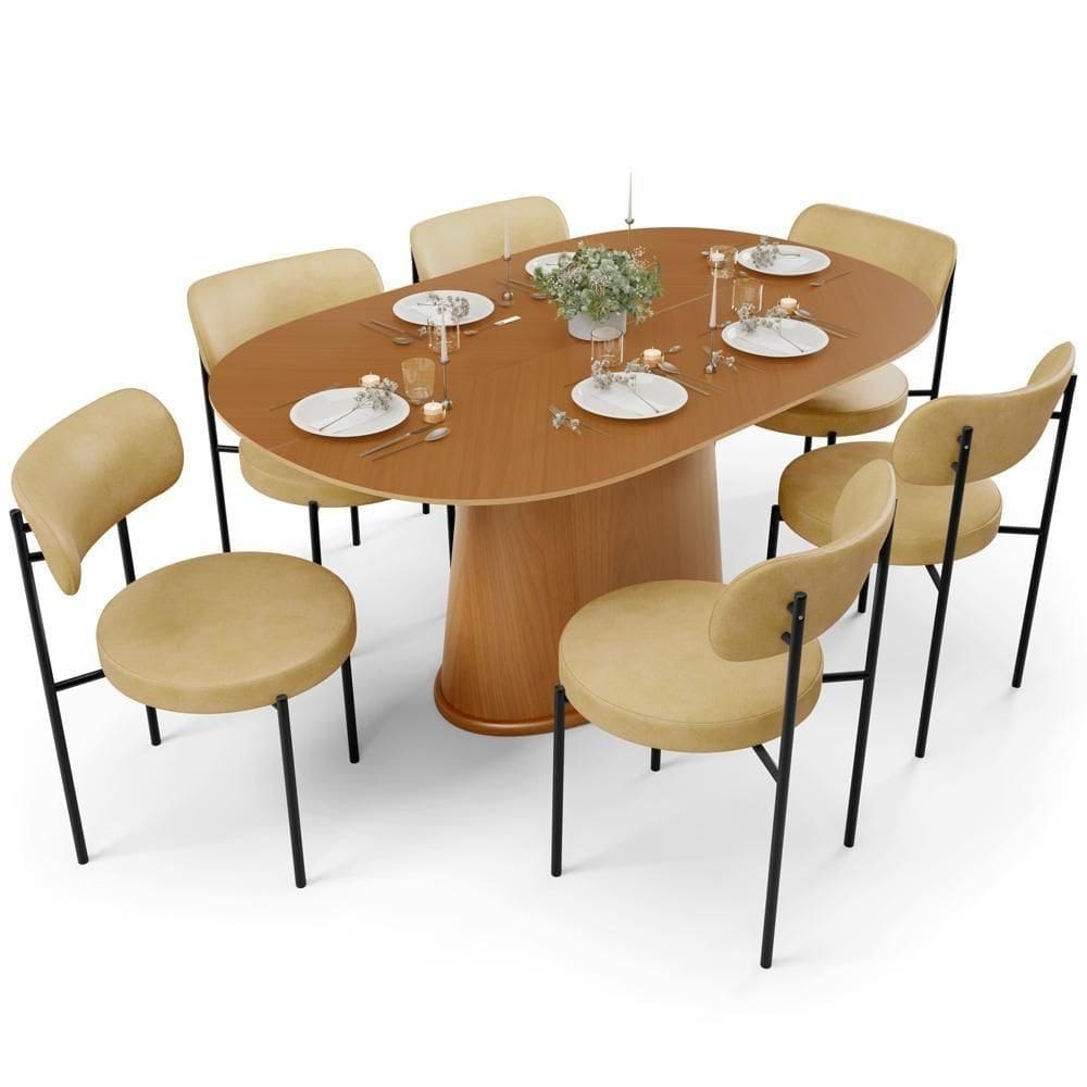 Mesa Para Sala De Jantar Valência Com 06 Cadeiras Sala De Jantar Louise L02 Couríssimo Fendi - Lyam Decor