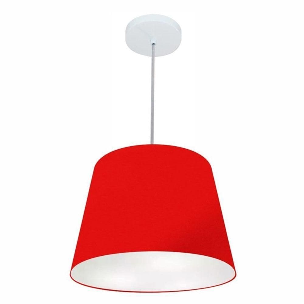 Lustre Pendente Cone Md-4155 Cúpula Em Tecido 30/40x30cm Vermelho - Bivolt