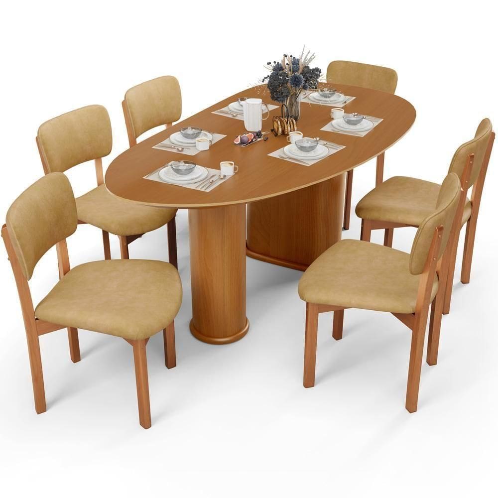 Mesa Para Sala De Jantar Ourense Com 06 Cadeiras Sala De Jantar Dara L02 Couríssimo Fendi - Lyam Decor