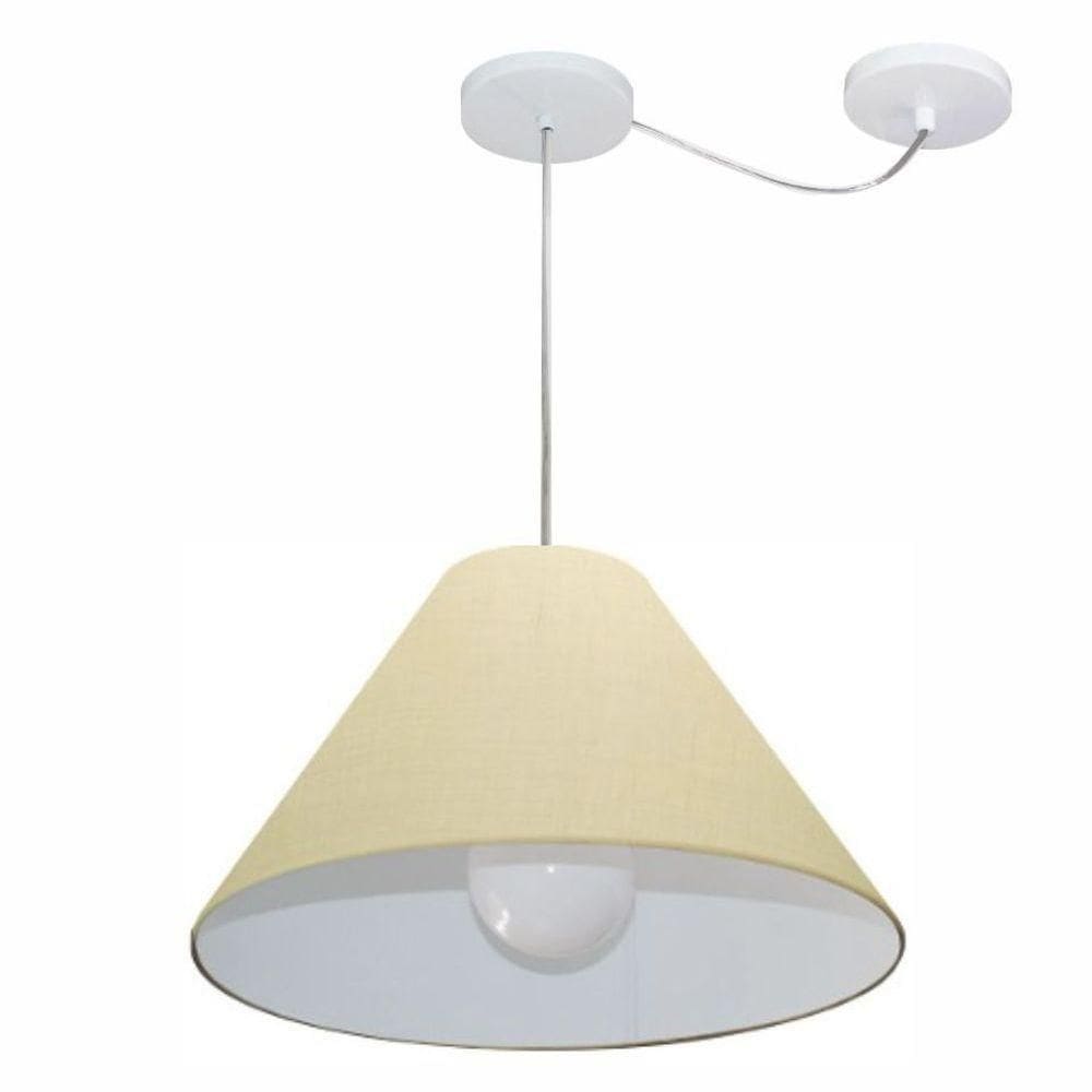 Lustre Pendente Cone Com Desvio De Centro Vivare Md-4272 Cúpula Em Tecido 15x40cm - Bivolt Algodão-crú 127/220v
