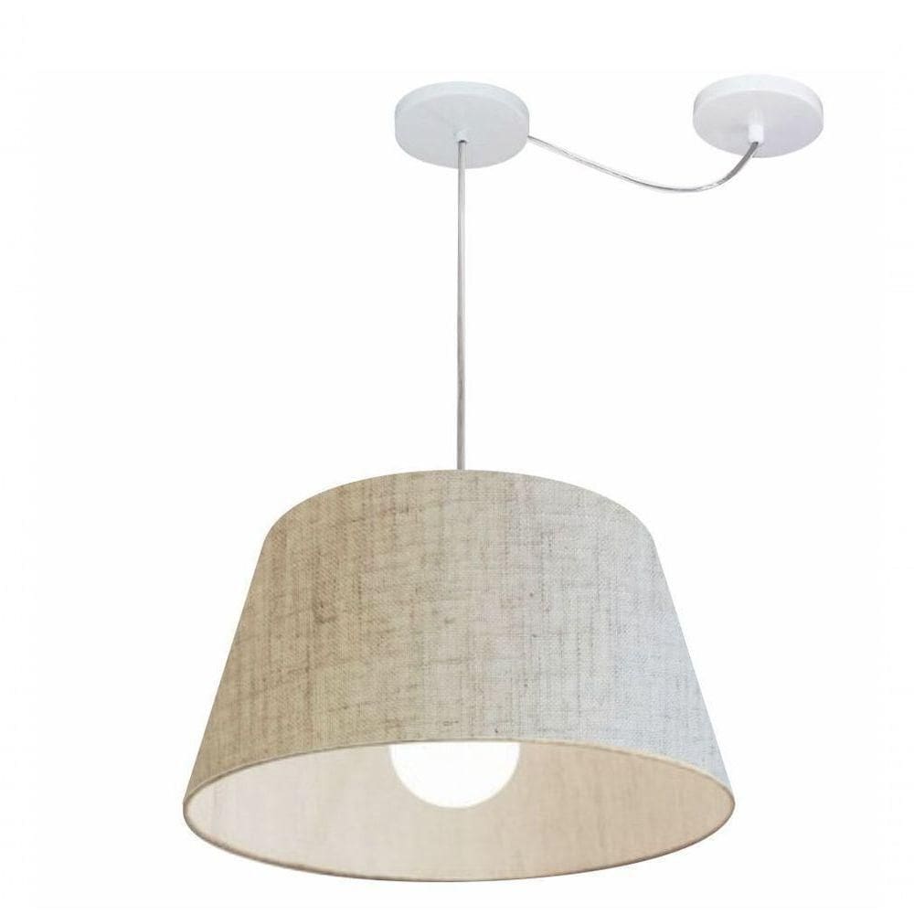 Lustre Pendente Cone Com Desvio De Centro Vivare Md-4273 Cúpula Em Tecido 30x40cm - Bivolt Rustico-bege 127/220v
