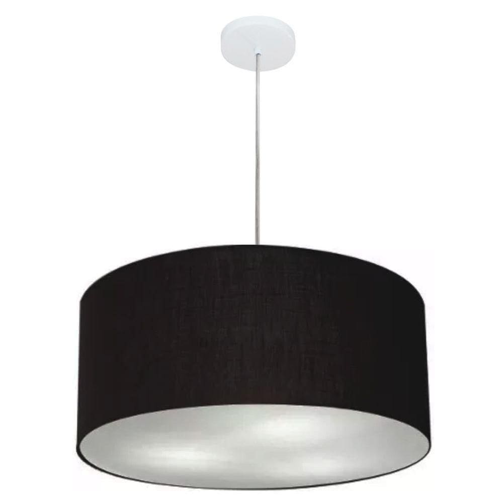 Lustre Pendente Cilíndrico Vivare Md-4320 Cúpula Em Tecido 50x25cm - Bivolt Preto 127/220v
