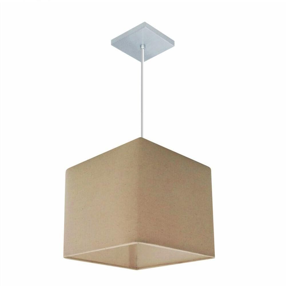 Lustre Pendente Quadrado Vivare Md-4058 Cúpula Em Tecido 21/25x25cm - Bivolt Algodão-crú 127/220v