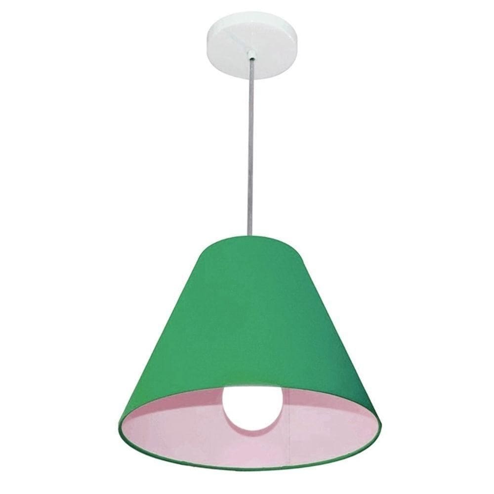 Lustre Pendente Cone Vivare Md-4028 Cúpula Em Tecido 25/30x12cm - Bivolt Verde-folha 127/220v
