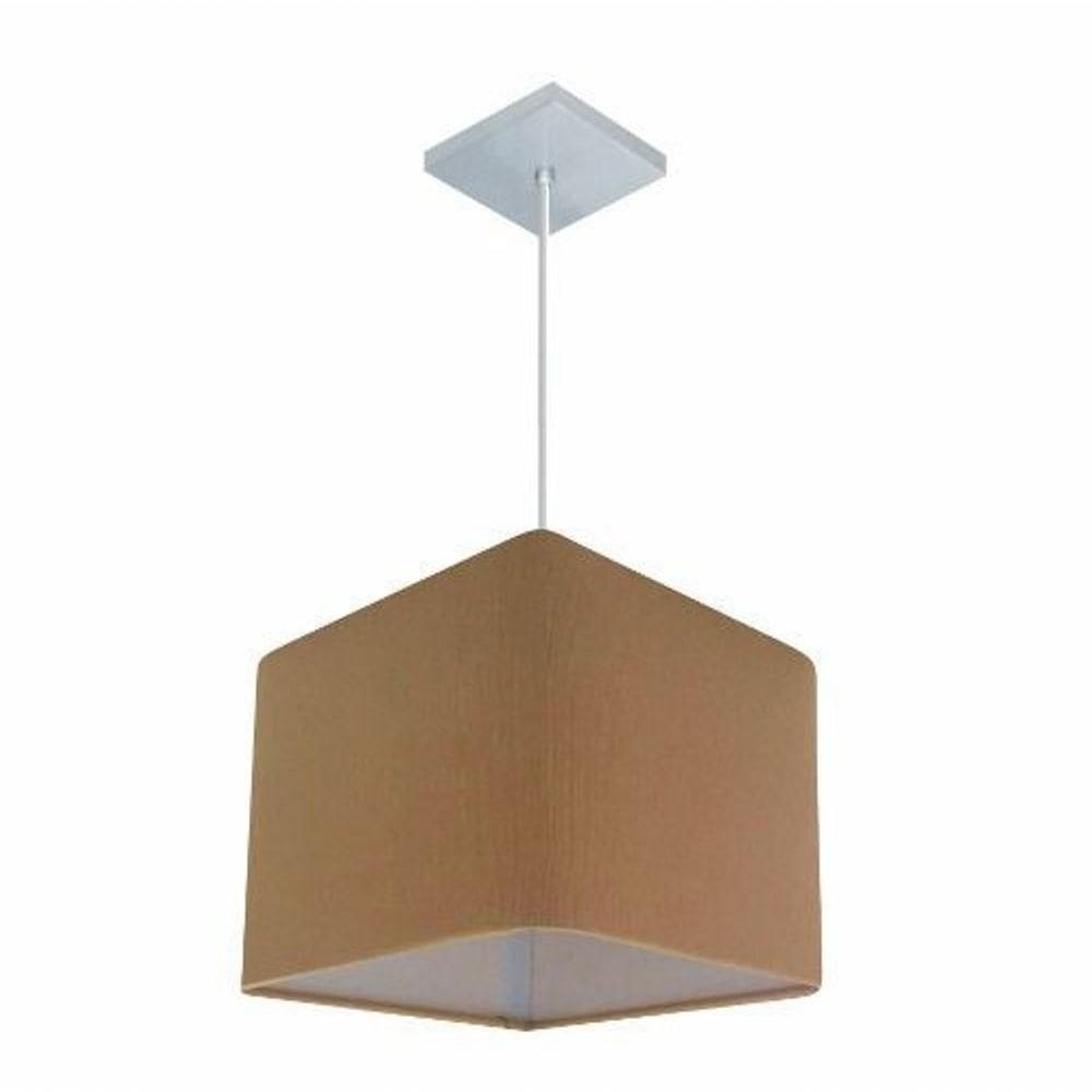 Lustre Pendente Quadrado Vivare Md-4058 Cúpula Em Tecido 21/25x25cm - Bivolt Palha 127/220v