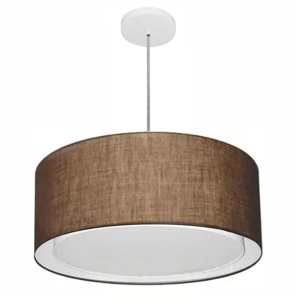 Lustre Pendente Cilíndrico Duplo Vivare Md-4294 Cúpula Em Tecido 50x25cm - Bivolt Café 127/220v