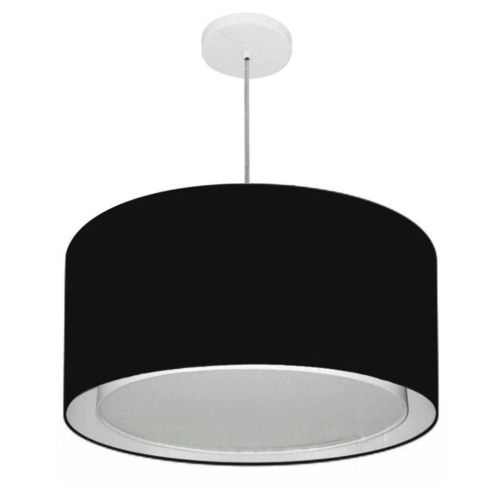 Lustre Pendente Cilíndrico Duplo Vivare Md-4295 Cúpula Em Tecido 50x30cm - Bivolt Preto 127/220v