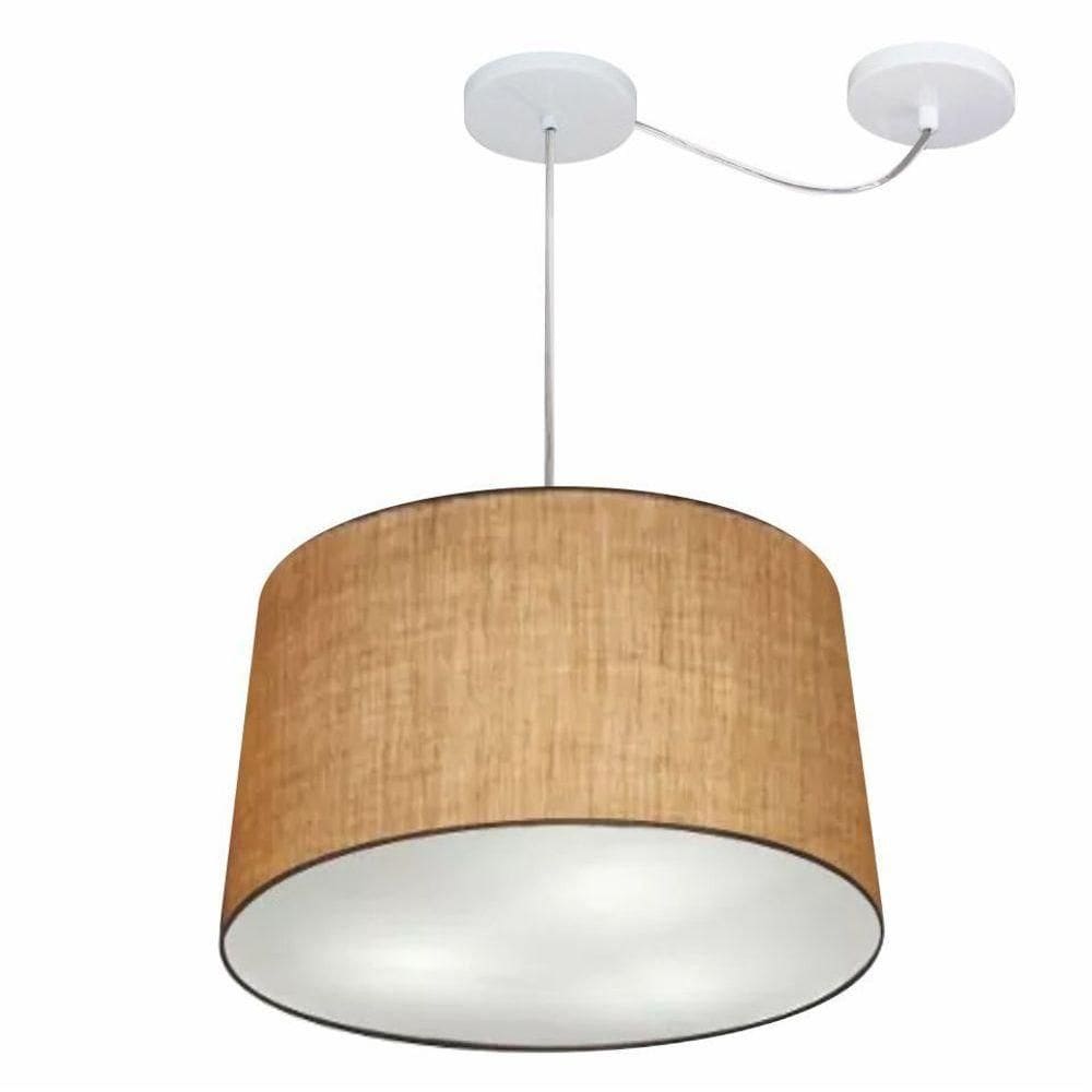 Lustre Pendente Cone Com Desvio De Centro Vivare Md-4277 Cúpula Em Tecido 40x45cm - Bivolt Palha 127/220v