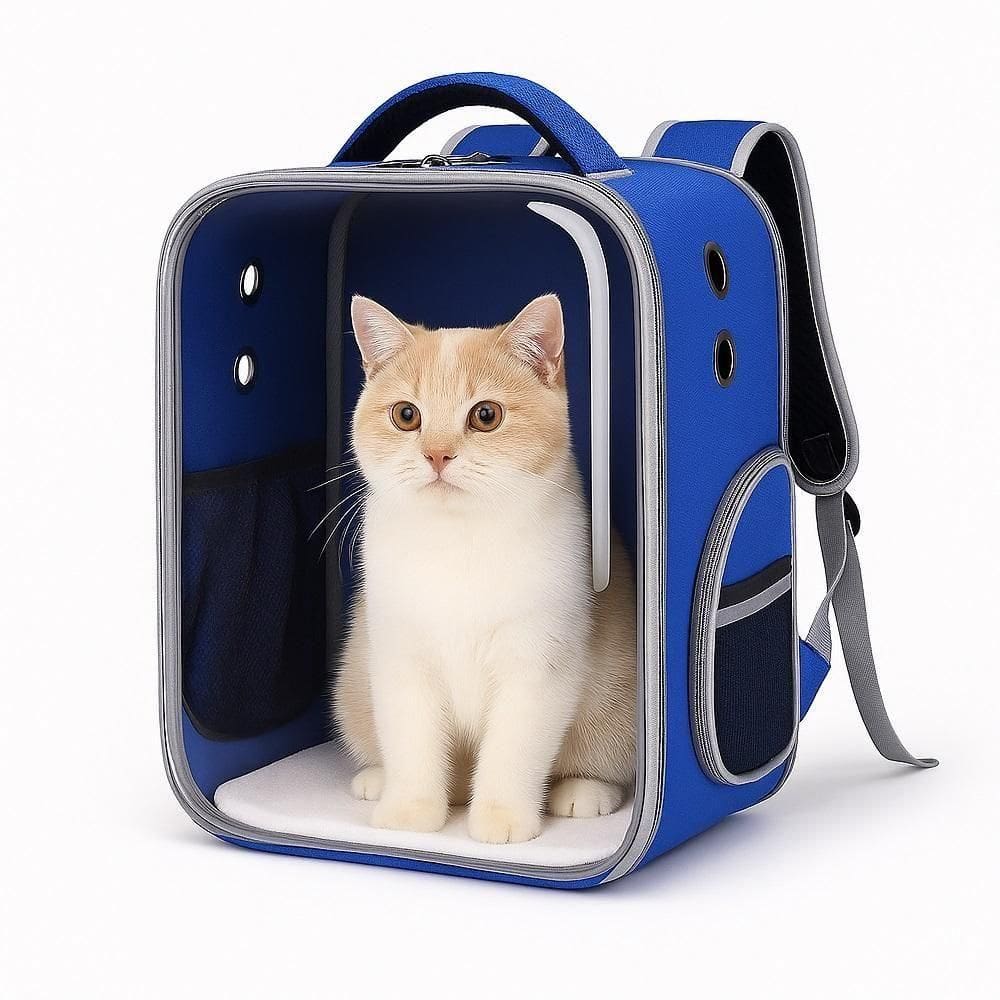 Bolsa Mochila Pet Visor Transparente Estilo Astronauta Cão Gato Viagem Ventilada Portátil Azul