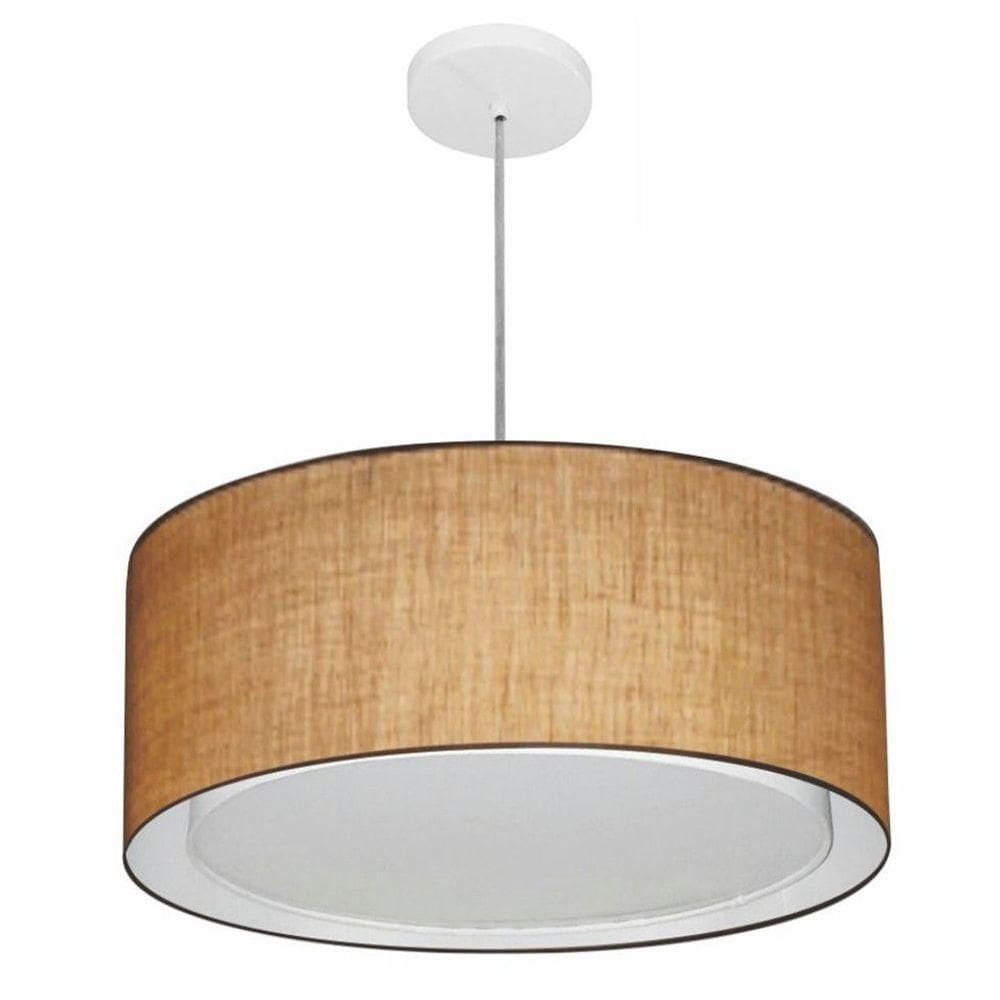 Lustre Pendente Cilíndrico Duplo Md-4294 Cúpula Em Tecido 50x25cm Palha - Bivolt