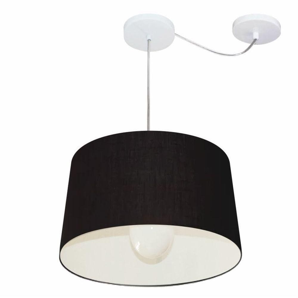 Lustre Pendente Cone Com Desvio De Centro Vivare Md-4275 Cúpula Em Tecido 40x45cm - Bivolt Preto 127/220v