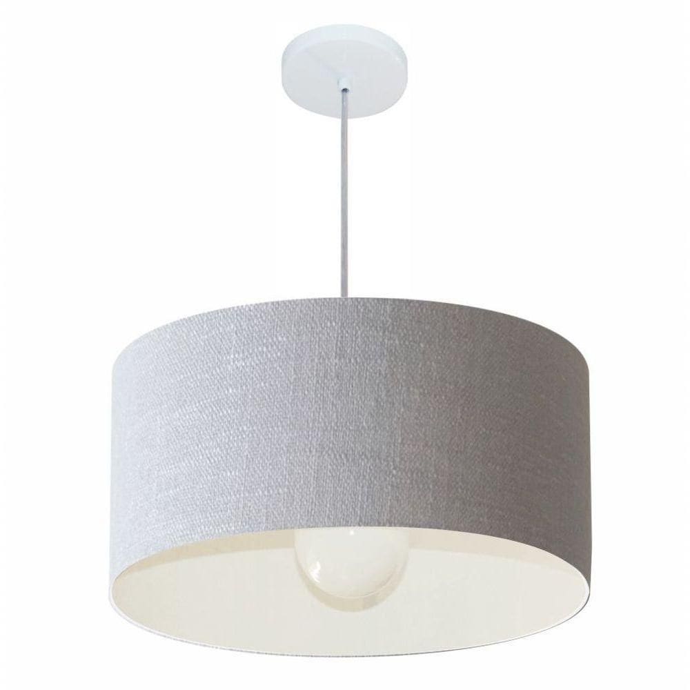 Lustre Pendente Cilíndrico Vivare Md-4206 Cúpula Em Tecido 50x25cm - Bivolt Rustico-cinza 127/220v