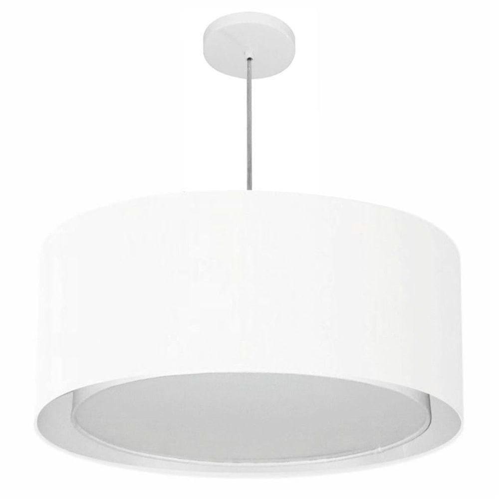 Lustre Pendente Cilíndrico Duplo Vivare Md-4298 Cúpula Em Tecido 60x30cm - Bivolt Branco 127/220v