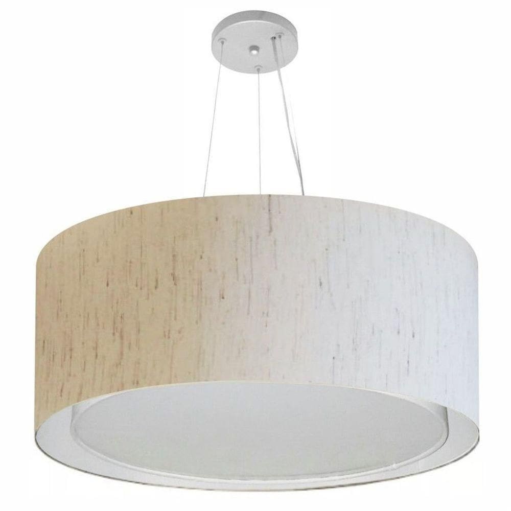 Lustre Pendente Cilíndrico Duplo Vivare Md-4302 Cúpula Em Tecido 60x30cm - Bivolt Linho Bege 127/220v