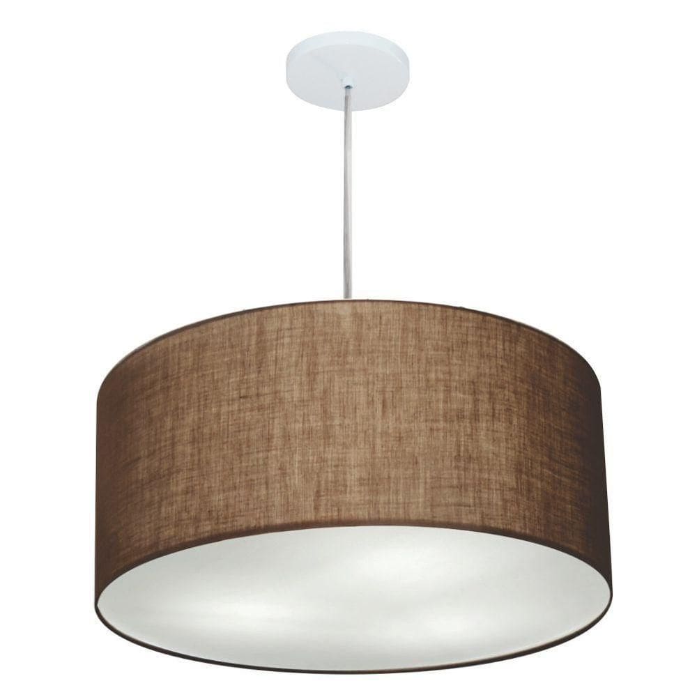 Lustre Pendente Cilíndrico Vivare Md-4219 Cúpula Em Tecido 55x25cm - Bivolt Café 127/220v