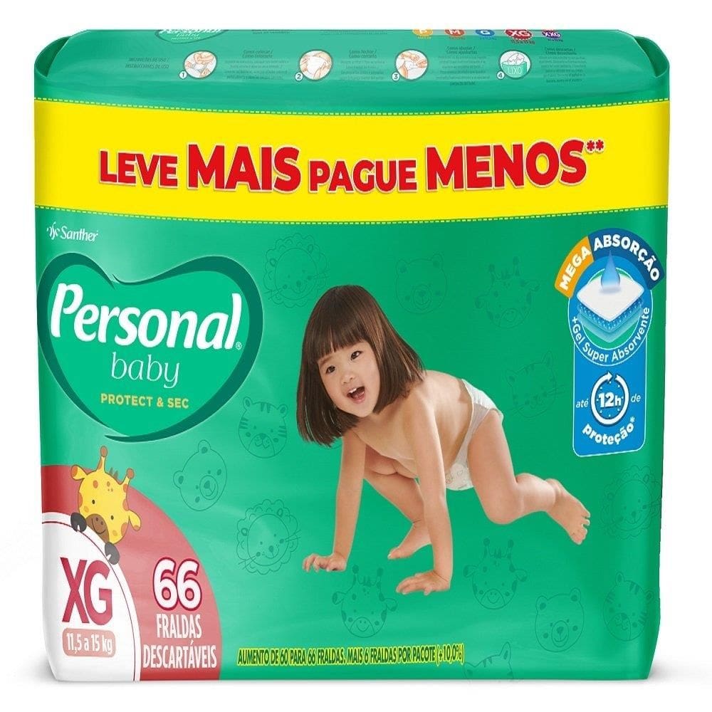 Fralda Descartável Personal Giga Extra Grande - 4 Embalagem com 66 Unidades - Total de 264 Tiras