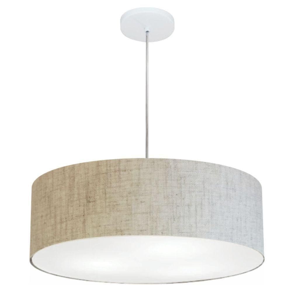 Lustre Pendente Cilíndrico Vivare Md-4218 Cúpula Em Tecido 55x15cm - Bivolt Rustico-bege 127/220v