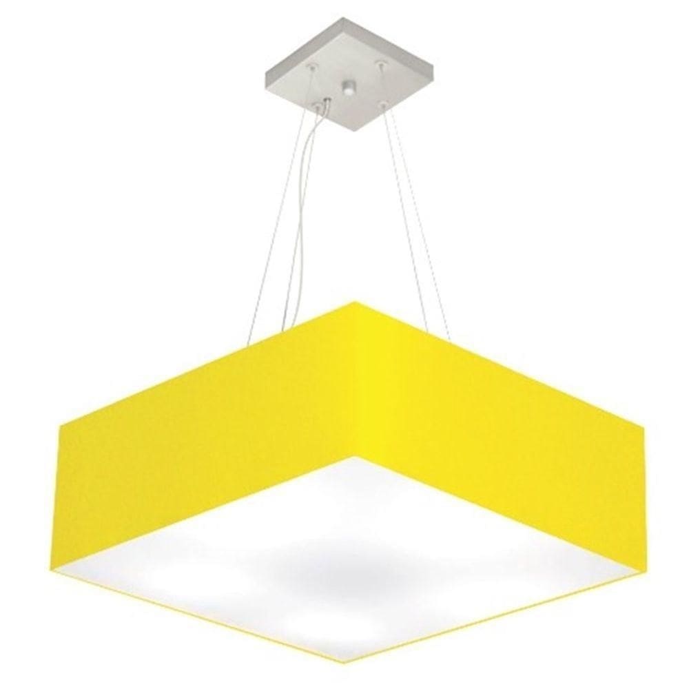 Lustre Pendente Quadrado Md-4032 Cúpula Em Tecido 15/50x50cm Amarelo - Bivolt