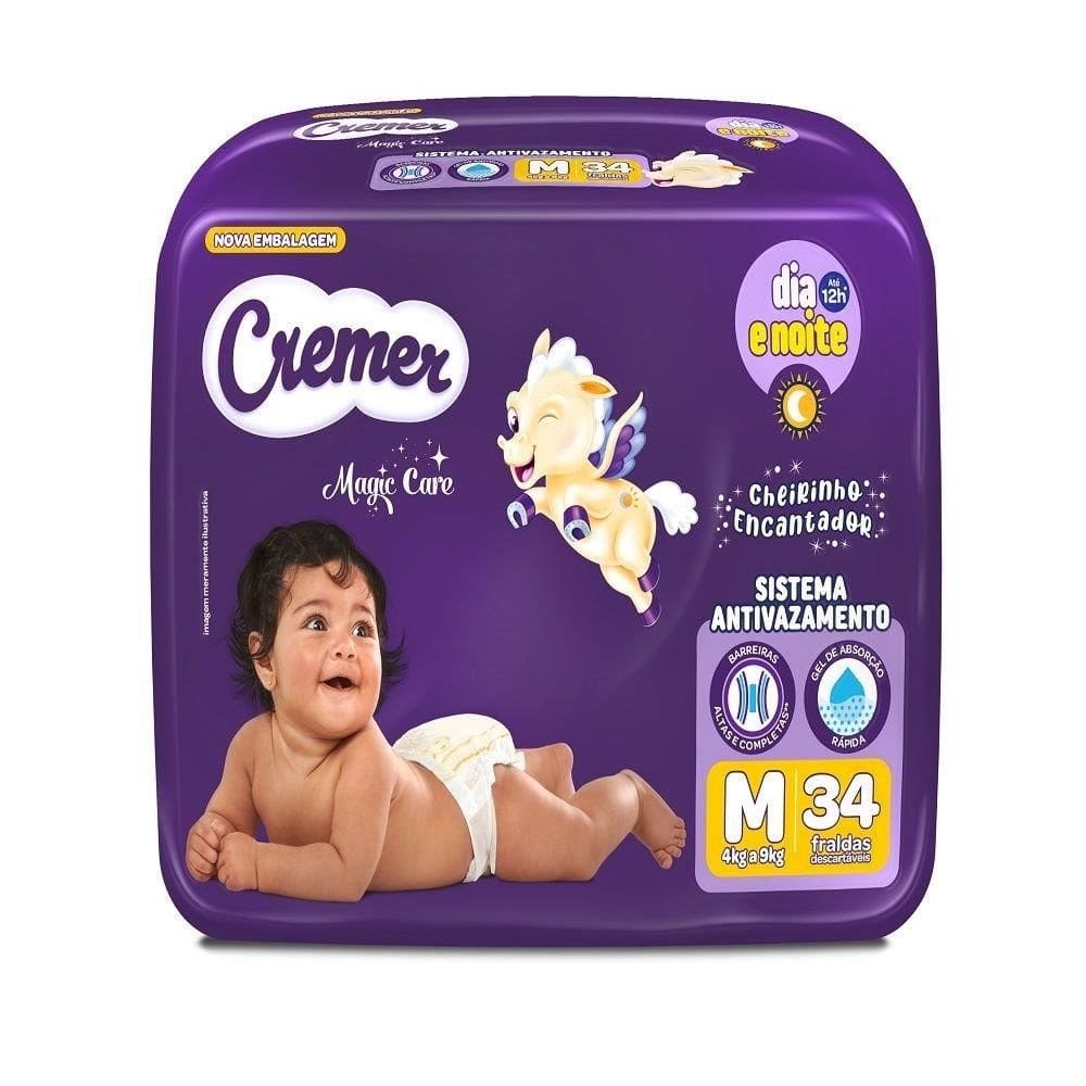 Fralda Descartável Cremer Magic Care Econômica Tamanho M - 8 Pacotes com 34 Fraldas -  Total 272 Tiras