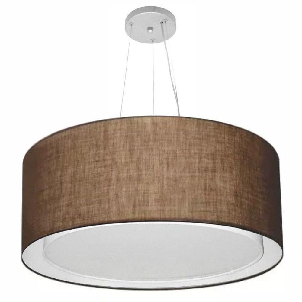 Lustre Pendente Cilíndrico Duplo Vivare Md-4303 Cúpula Em Tecido 70x30cm - Bivolt Café 127/220v