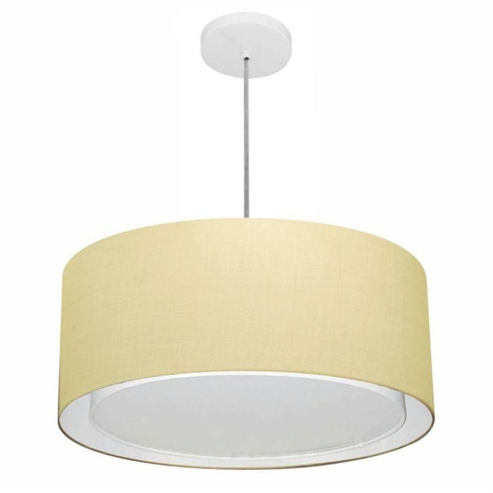 Lustre Pendente Cilíndrico Duplo Vivare Md-4294 Cúpula Em Tecido 50x25cm - Bivolt Algodão-crú 127/220v