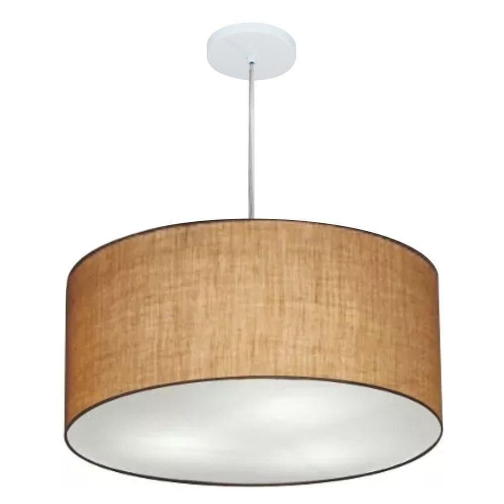 Lustre Pendente Cilíndrico Vivare Md-4219 Cúpula Em Tecido 55x25cm - Bivolt Palha 127/220v