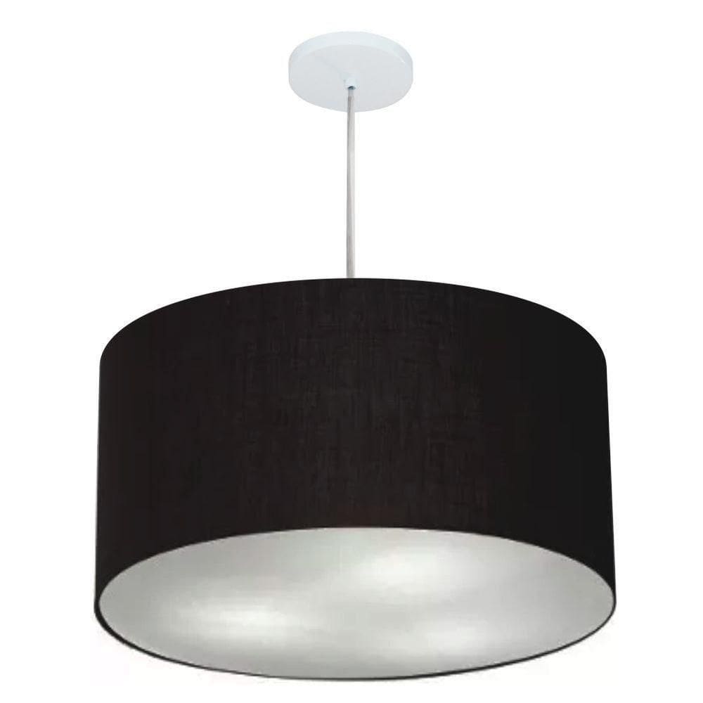 Lustre Pendente Cilíndrico Vivare Md-4220 Cúpula Em Tecido 55x30cm - Bivolt Canopla-preta 127/220v