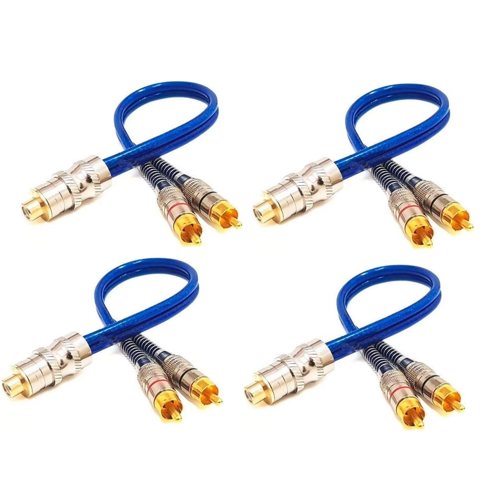 Kit 4 Cabos Y Rca Svart 1 Macho 2 Fêmea Azul Blindado 5mm