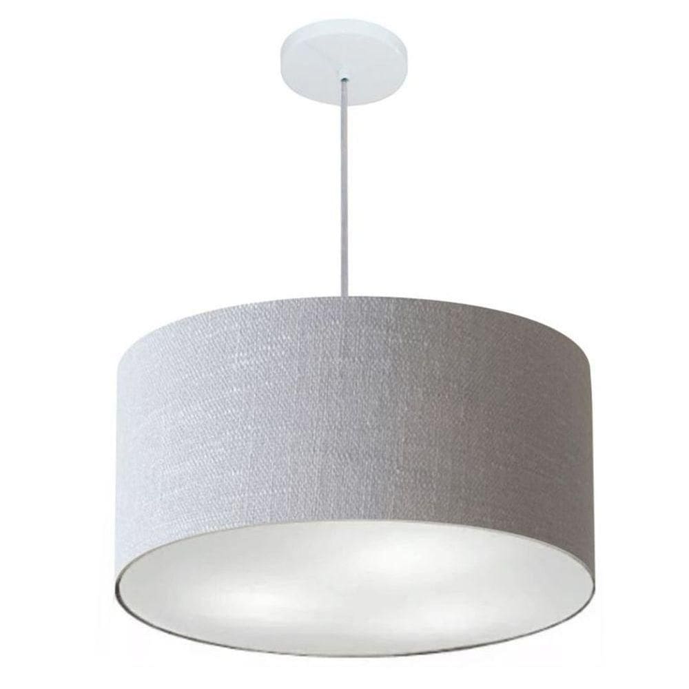 Lustre Pendente Cilíndrico Vivare Md-4242 Cúpula Em Tecido 45x25cm - Bivolt Rustico-cinza 127/220v