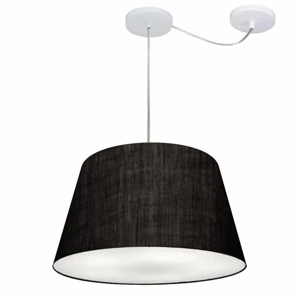Lustre Pendente Cone Com Desvio De Centro Vivare Md-4279 Cúpula Em Tecido 30x40cm - Bivolt Preto 127/220v