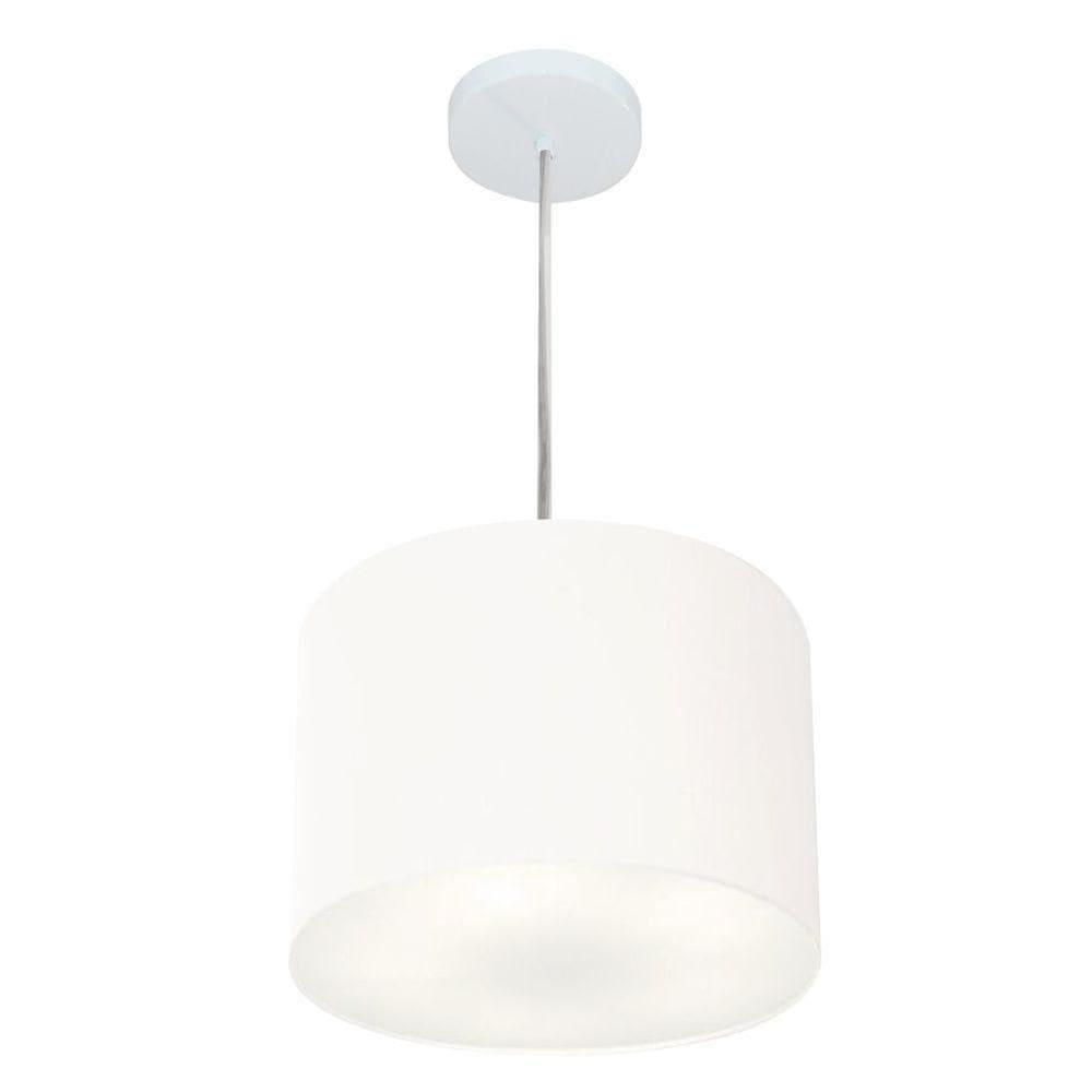 Lustre Pendente Cilíndrico Vivare Md-4210 Cúpula Em Tecido 30x25cm - Bivolt Branco 127/220v