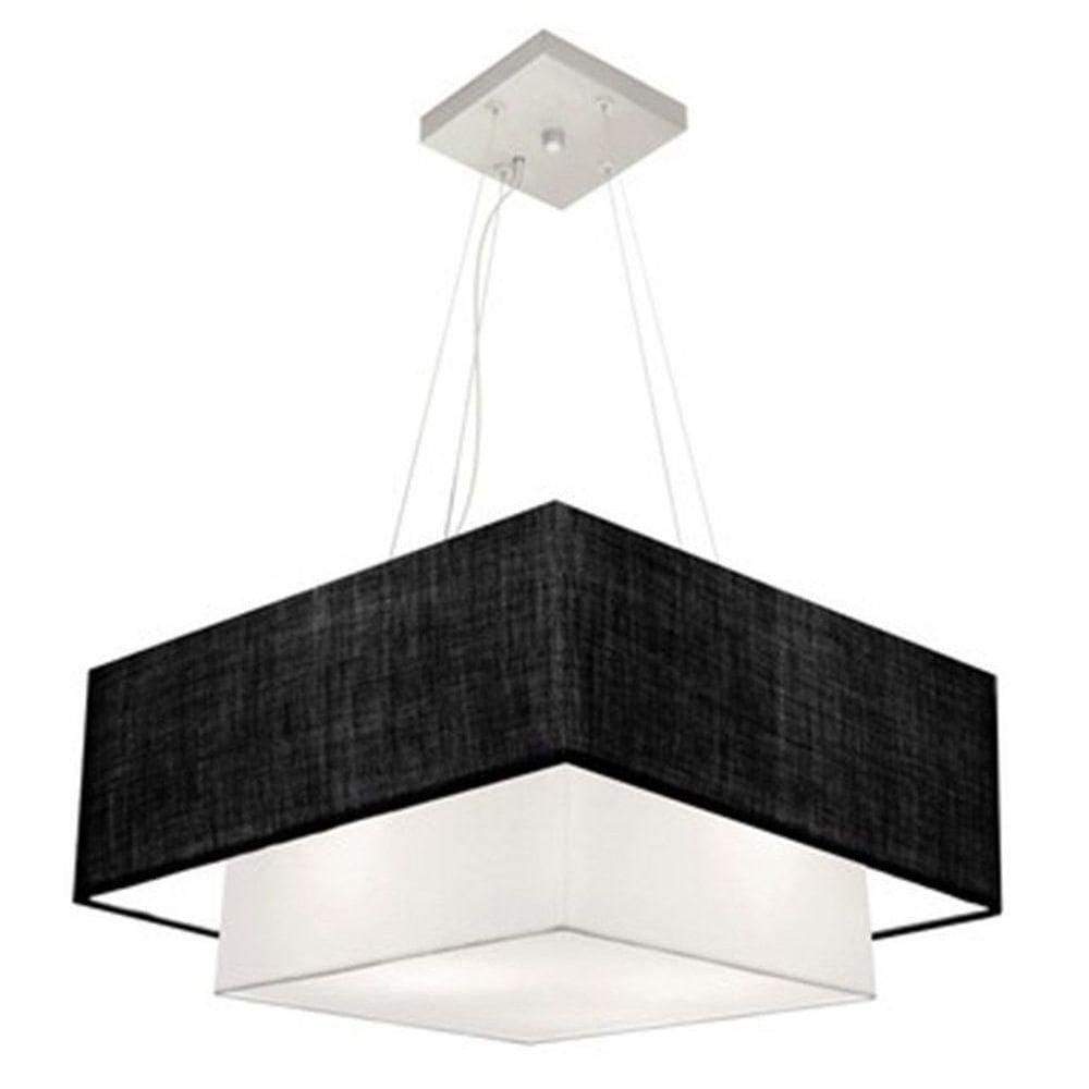 Lustre Pendente Duplo Quadrado Vivare Md-4066 Cúpula Em Tecido 50x35cm - Bivolt Preto-branco 127/220v